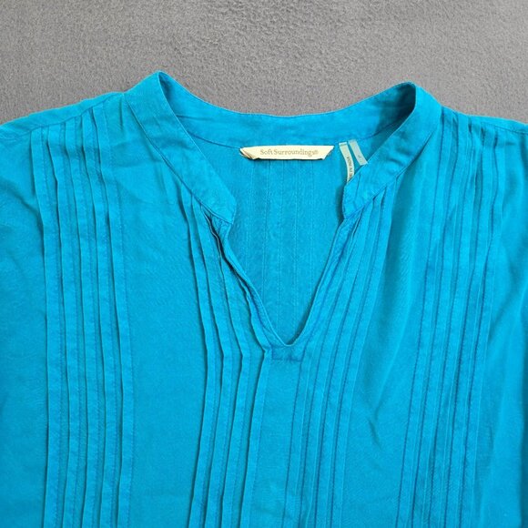 Soft Surroundings Women L Pintuck Tunic Roll Tab Sleeve Blouse - Picture 4 of 11